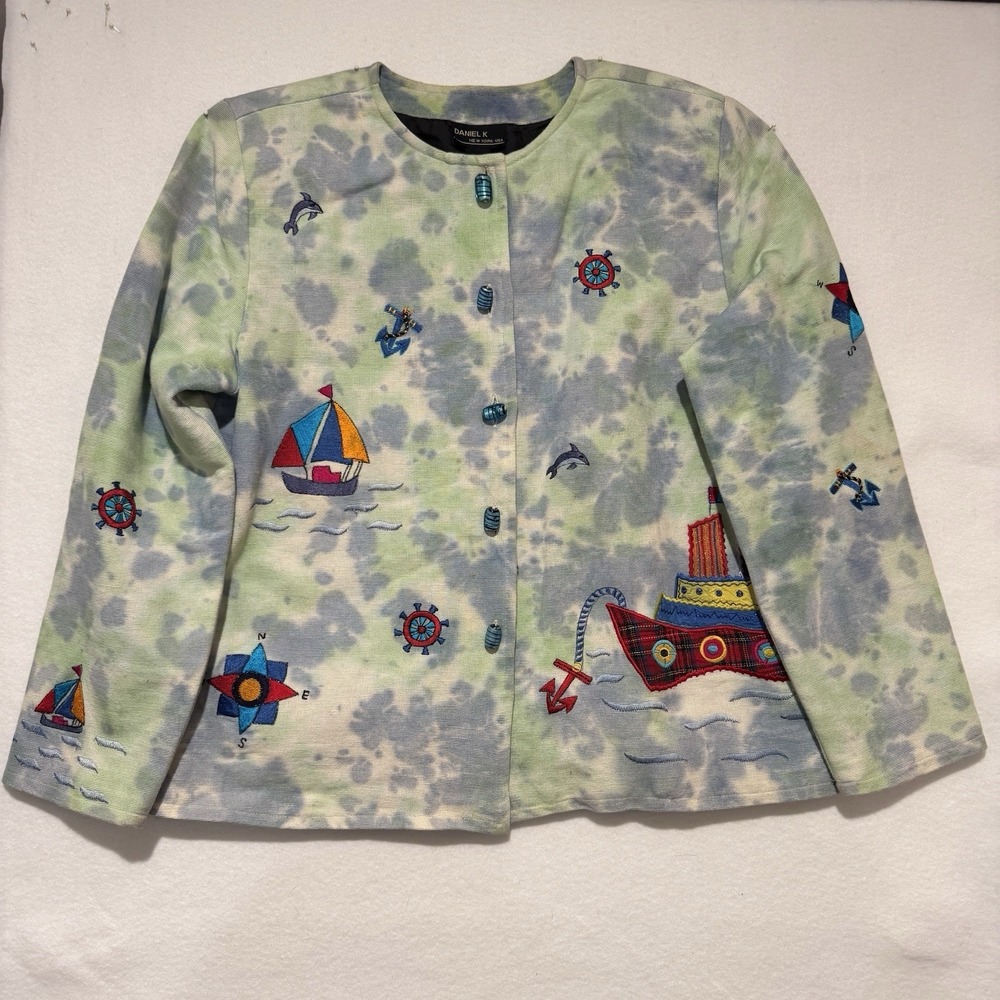 Daniel K New York USA Nautical Embroidered Boho Artsy Deco Quirky Jacket L NWOT